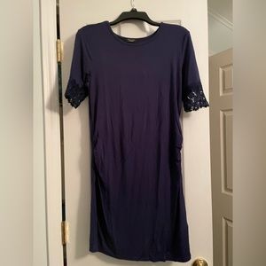 Navy maternity dress with sleeve detail